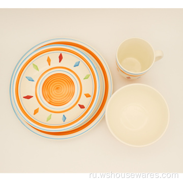 Оранжевый цветок посуда набор ручной печати Dinnowset